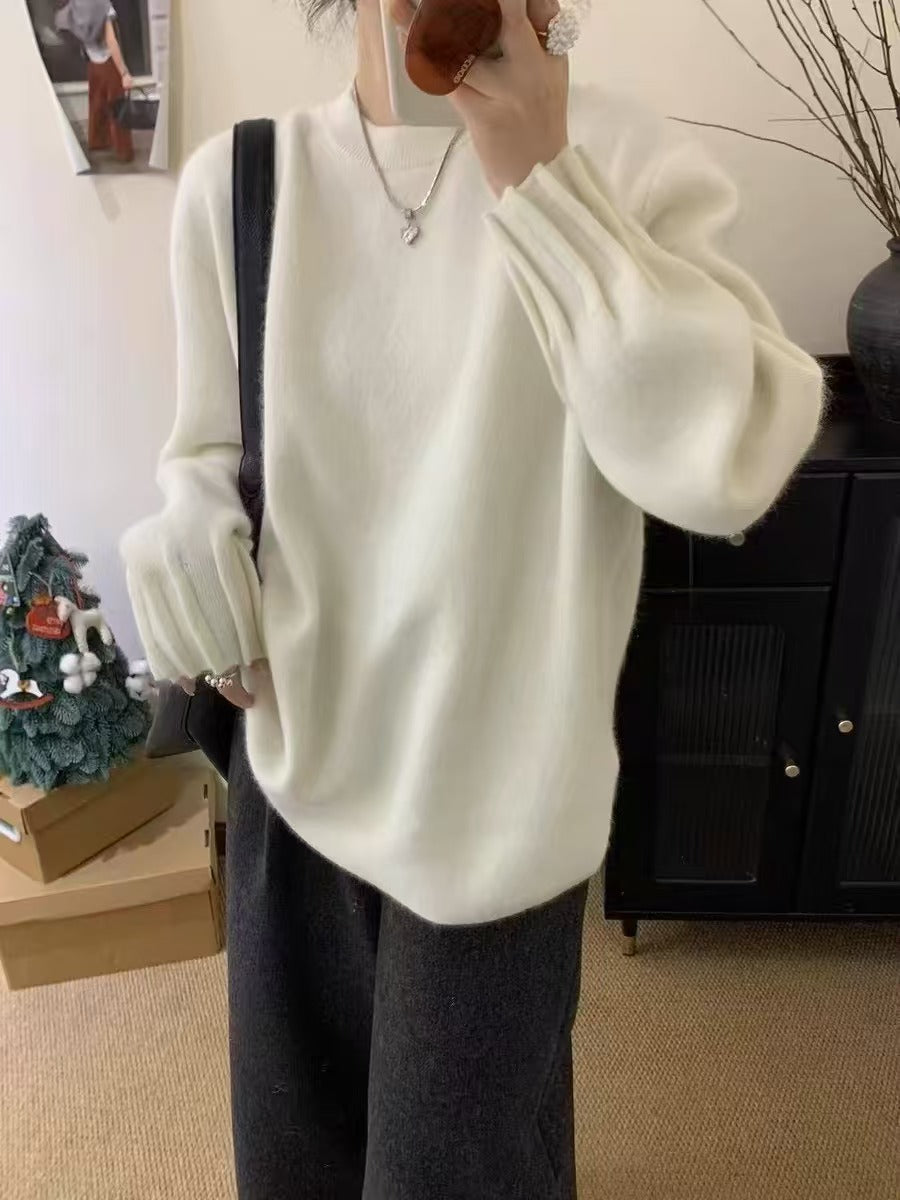 Women's Korean Style Loose Lazy Pleated Embroidered Round Neck Large Winter Women's Sweater
