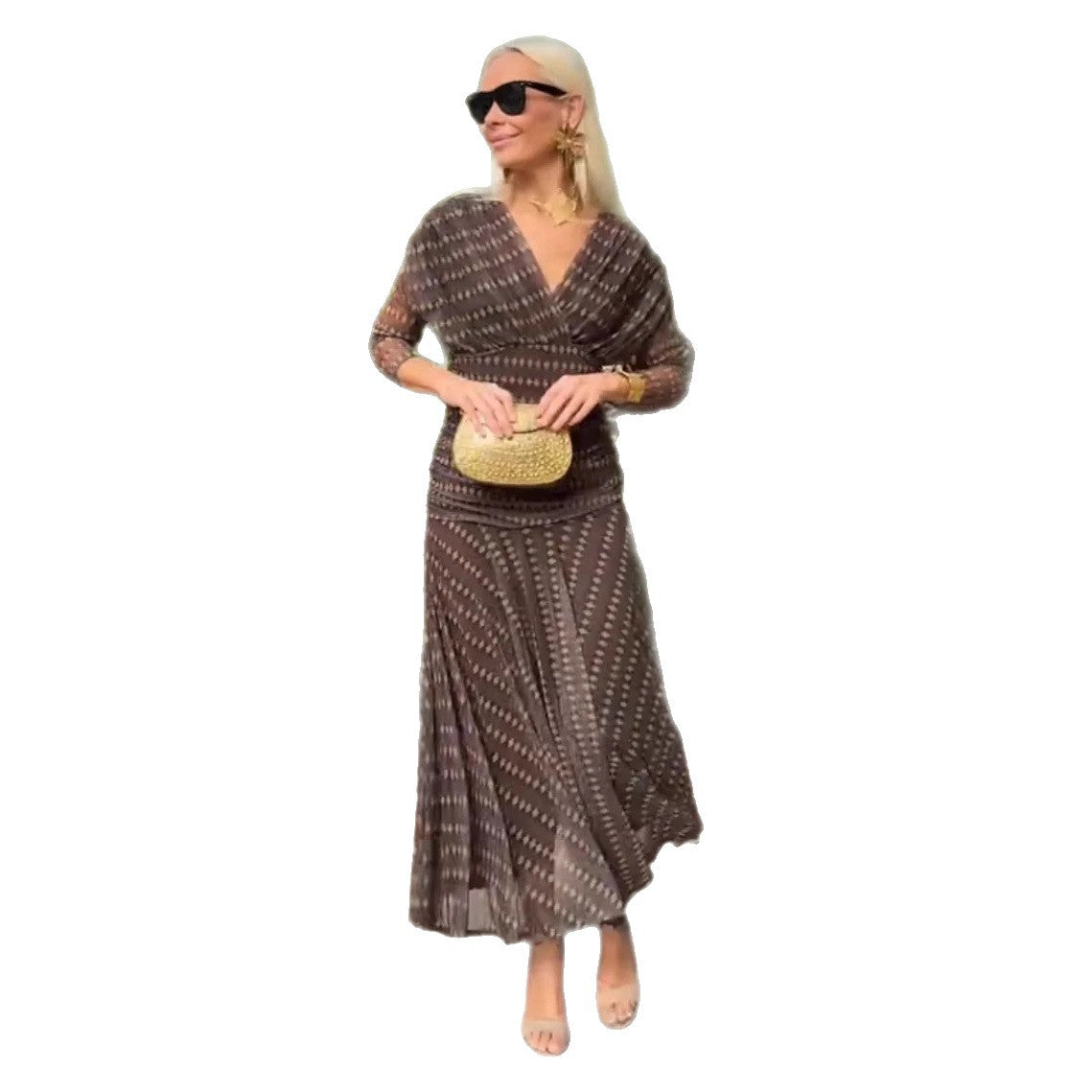 Collar Mesh Oversized Swing Dress Long Sleeve Including Dresses