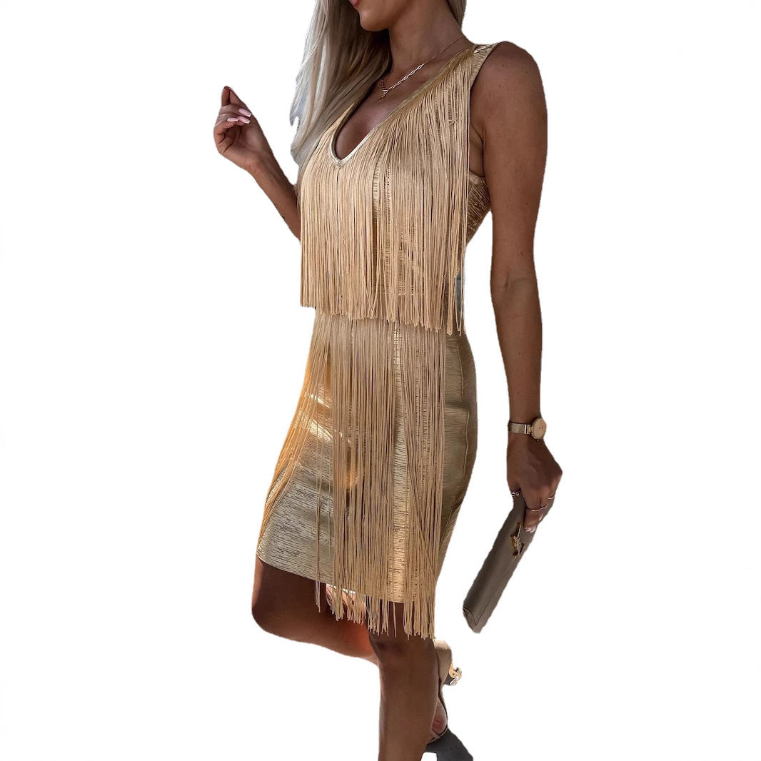 Women's Slim Fit Slimming Fringed Sheath Sexy Dress