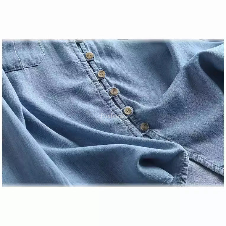 Women's Style Lapel Single Breasted Thin Denim Blouses