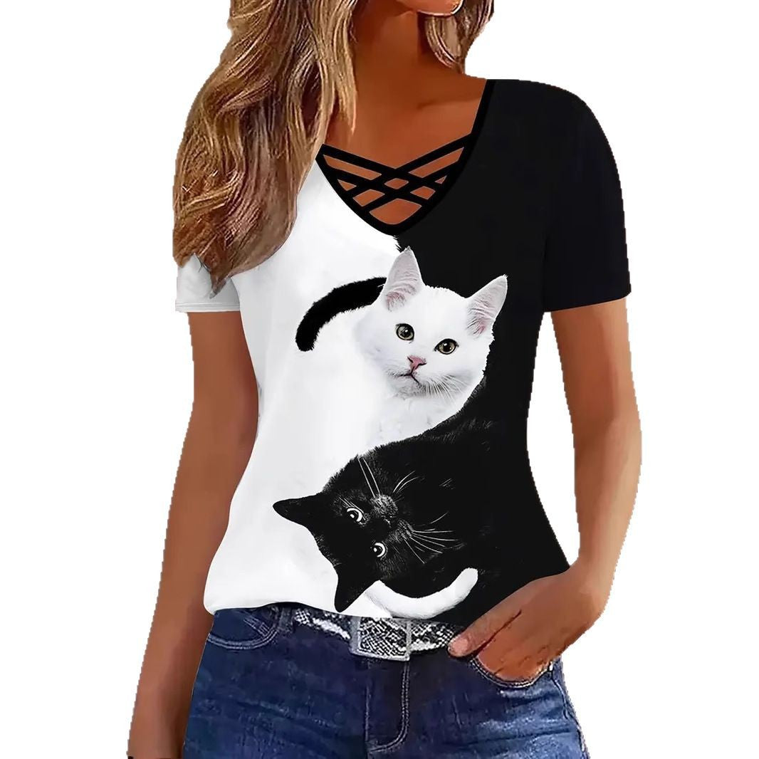 Women's Cross Striped Elegant Casual Short-sleeved T-shirt Blouses