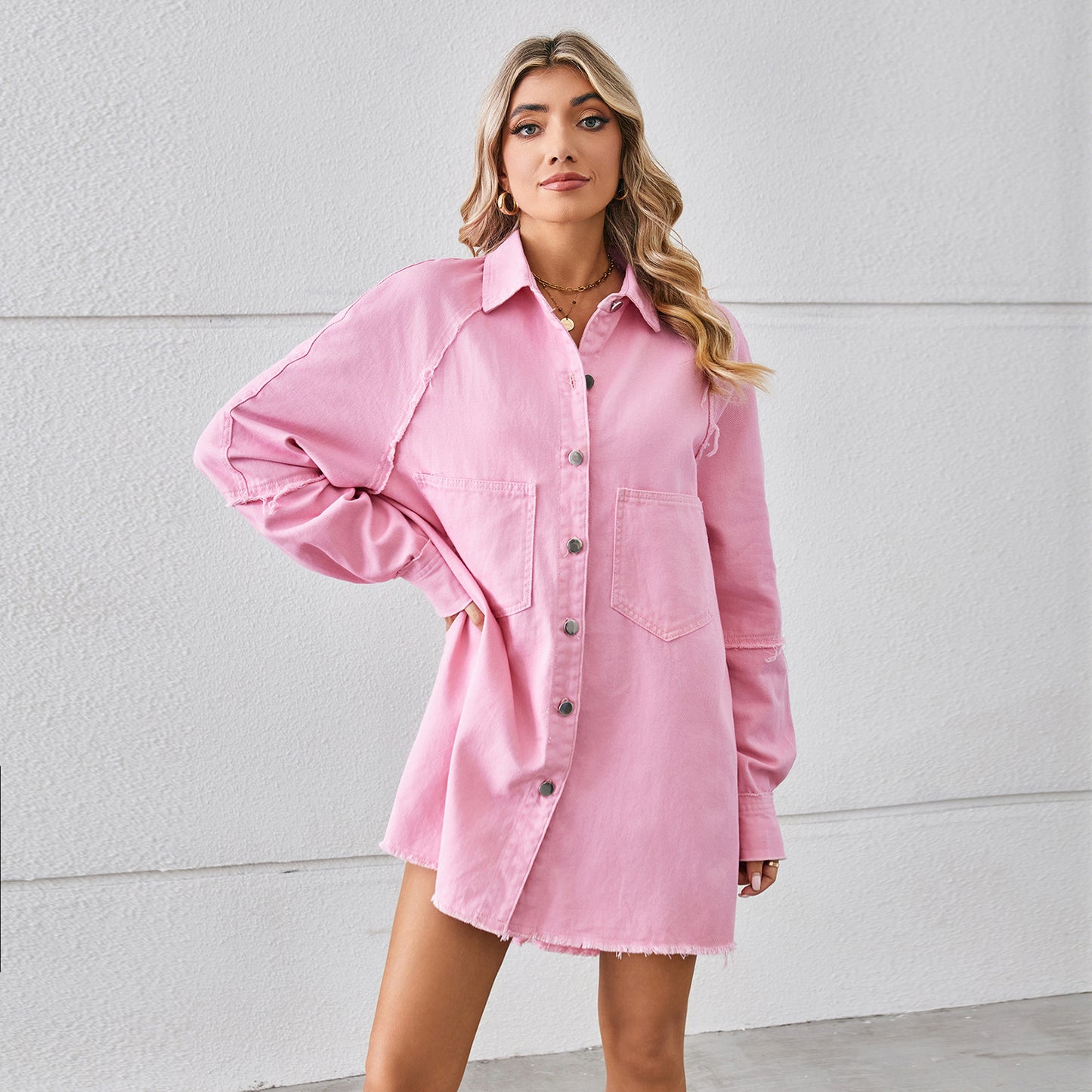 Women's Raw Edge Denim Stitching Long Sleeve Cardigans