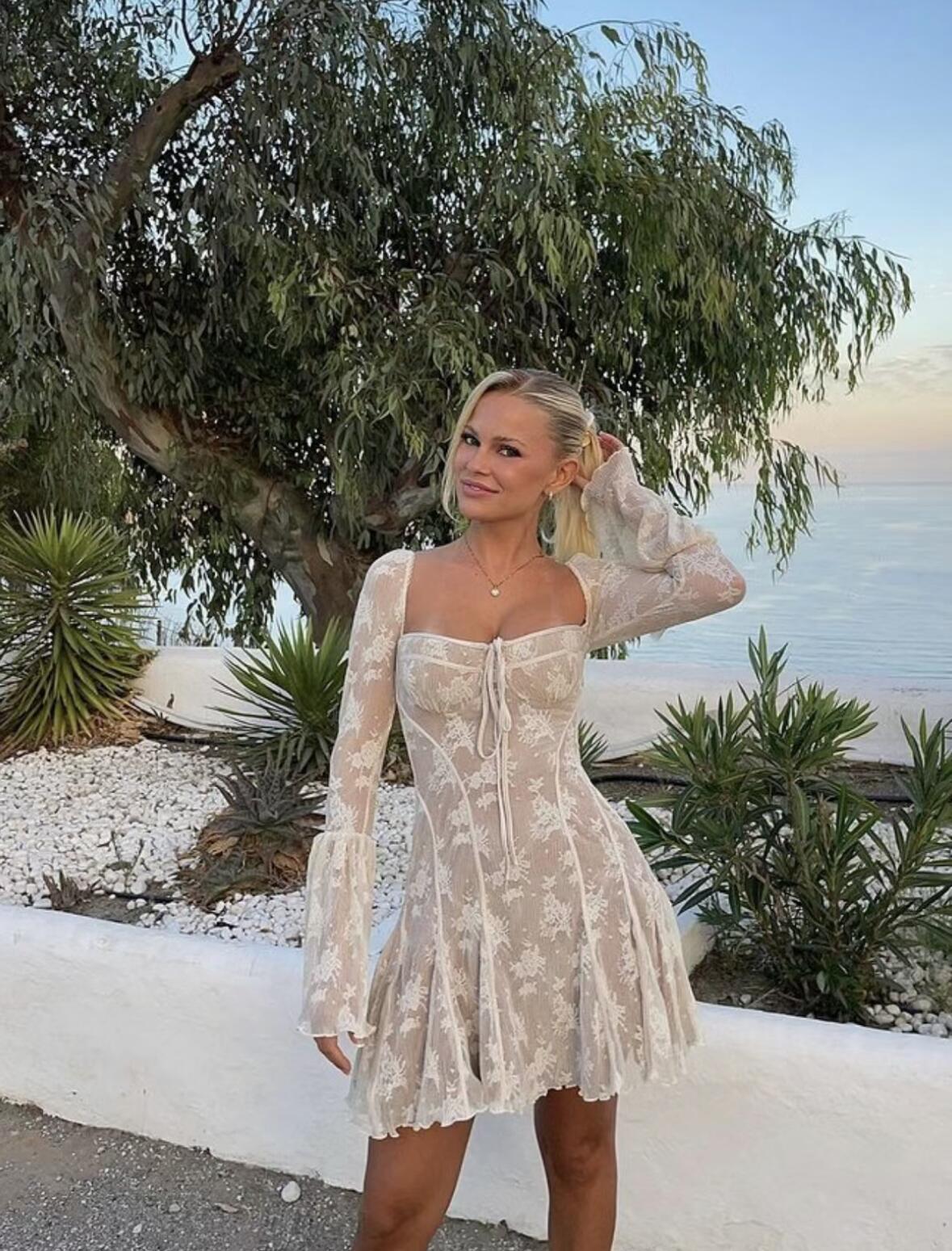Long Sleeve Sexy Flared Sleeves Mesh Dresses