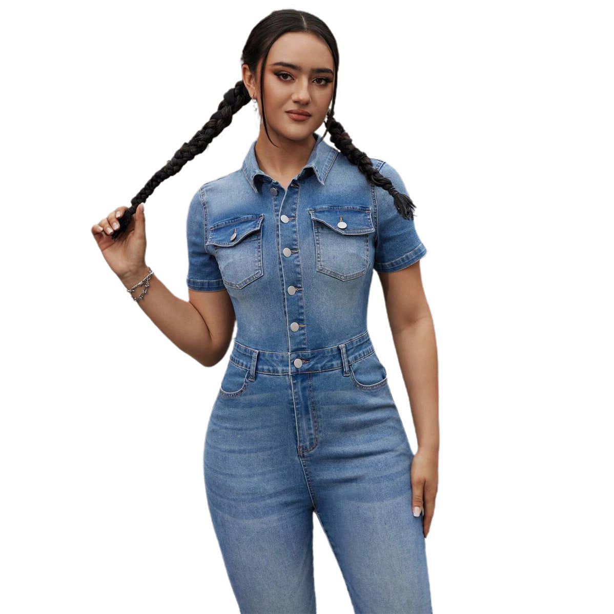 Women's Wear Fashionable Denim Slim Fit Bodysuit Suits