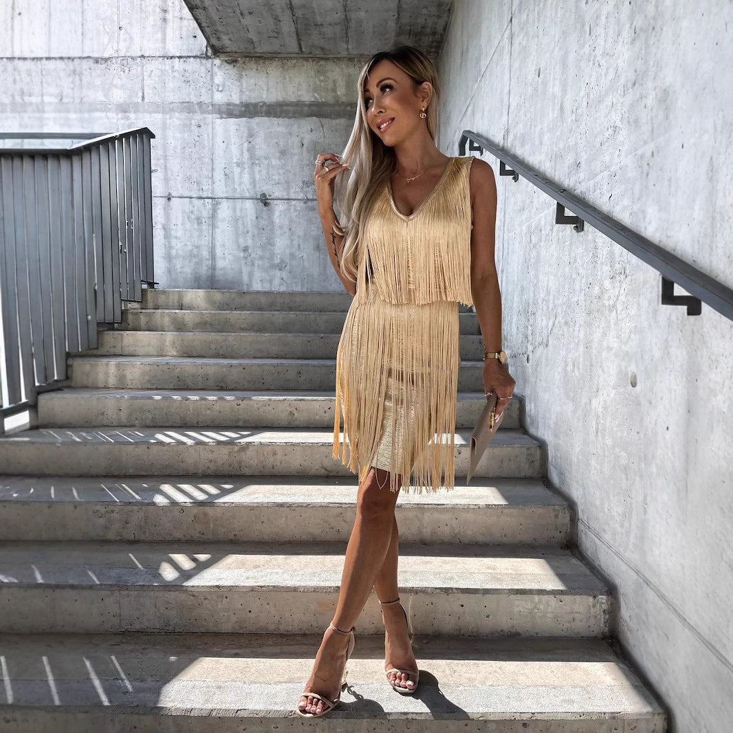 Women's Slim Fit Slimming Fringed Sheath Sexy Dress