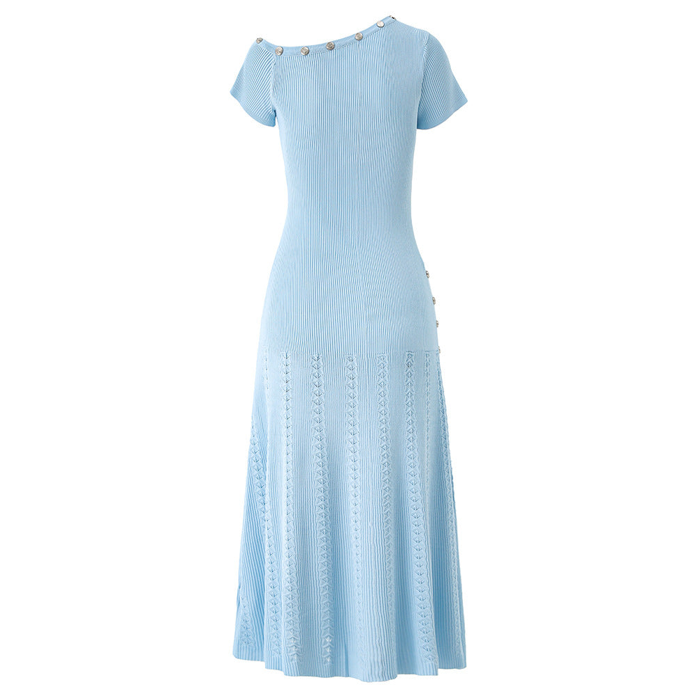Shoulder Button Knitted Dignified Sense Of Design Irregular Dresses