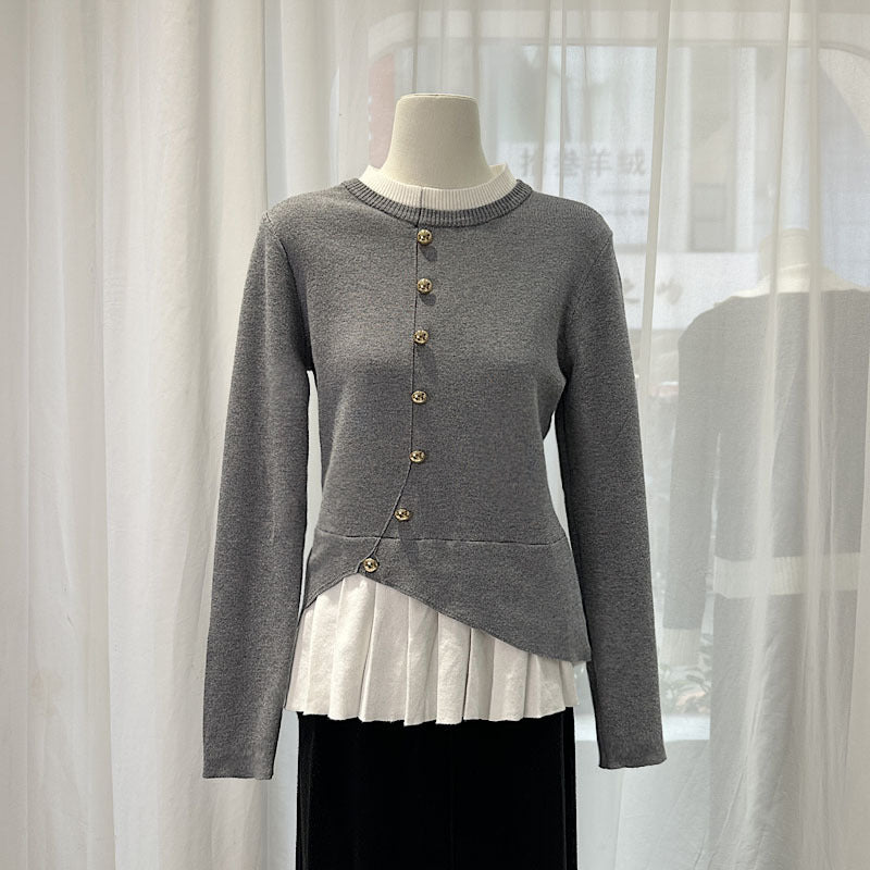 Women's Autumn Temperament Knitted Pleated Fashion Design Sweater