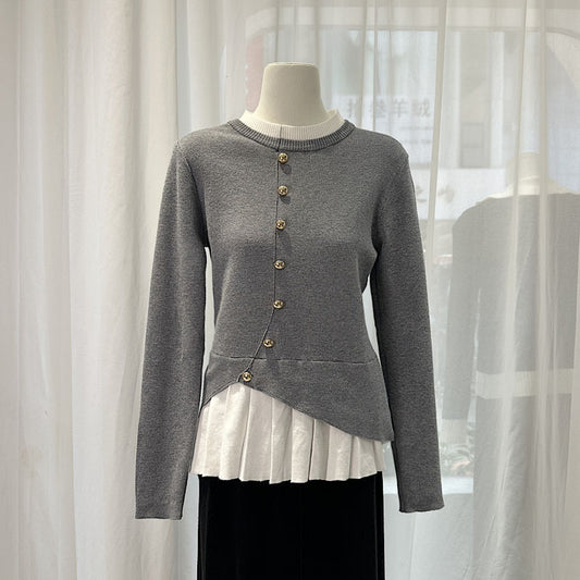 Women's Autumn Temperament Knitted Pleated Fashion Design Sweater