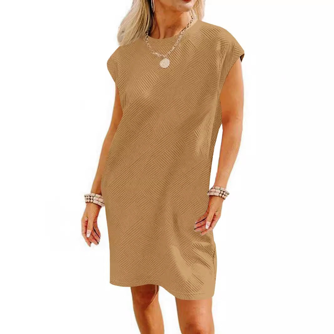 Women's Sleeve Round Neck Pullover Pocket Texture Fabric Dress