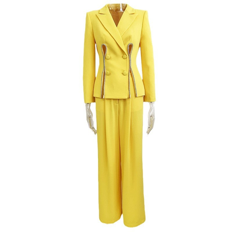 Graceful Fashionable Diamond Strip Split Two-piece Suits