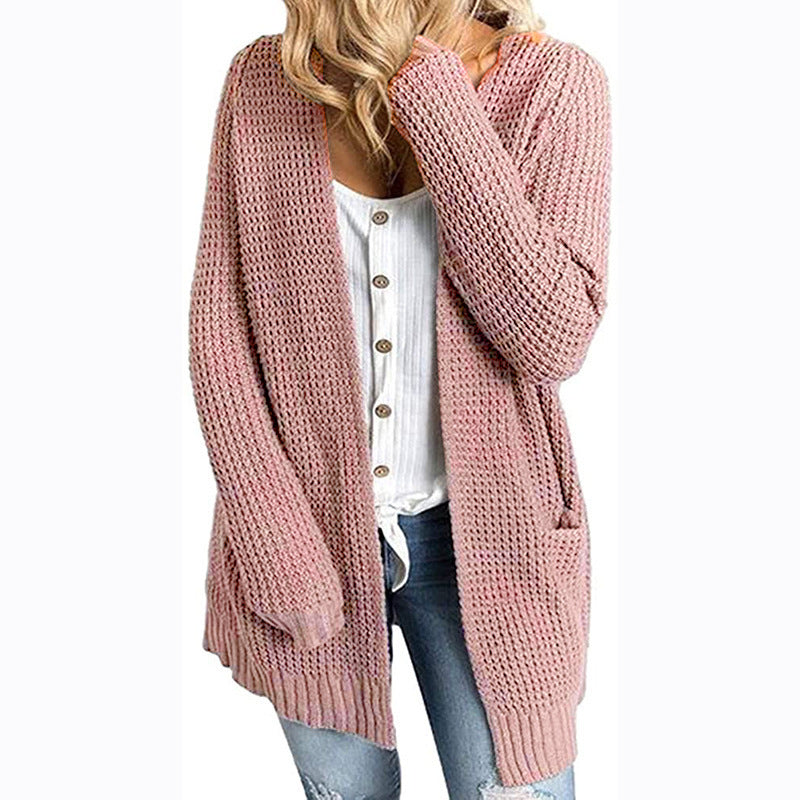 Popular Women's Knitted Solid Color Pocket Sweaters