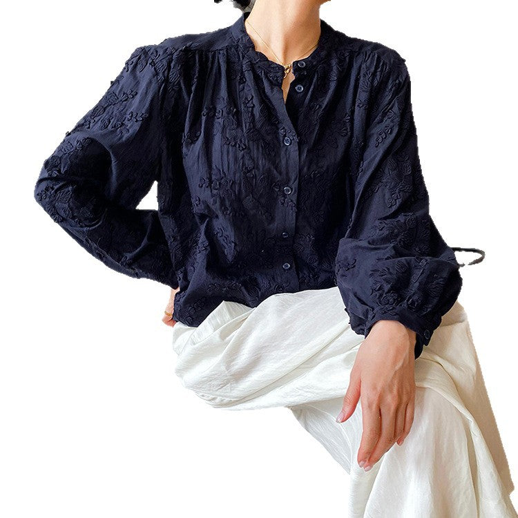 Women's Autumn French Shirt Long-sleeved Embroidered Blouses