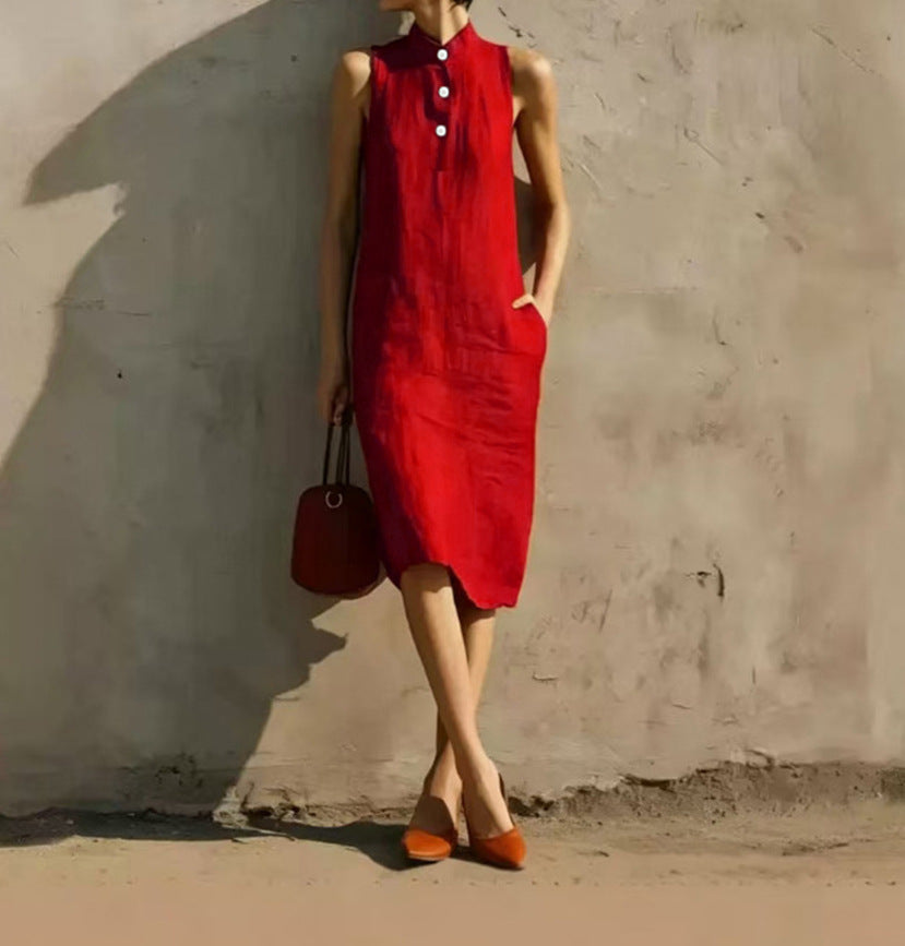 Attractive Summer Solid Color Loose Sleeveless Dress