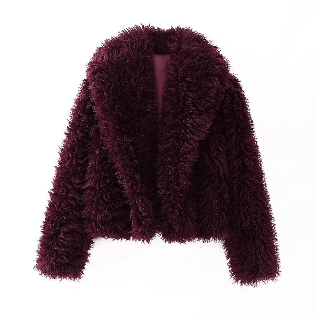 Women's Thick Lamb Wool Black Winter Furry Coats
