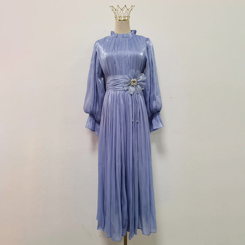 Women's Autumn Elegant Casual Style Lantern Sleeve Waist Dresses