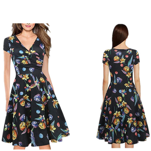 Women's Printed Bohemian Beach Dress Expandable Dresses