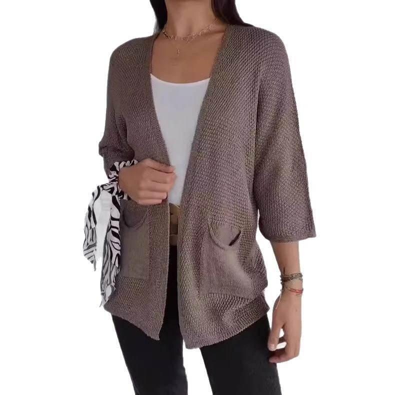 Charming Women's Waffle Sleeve Urban Casual Women's Sweater