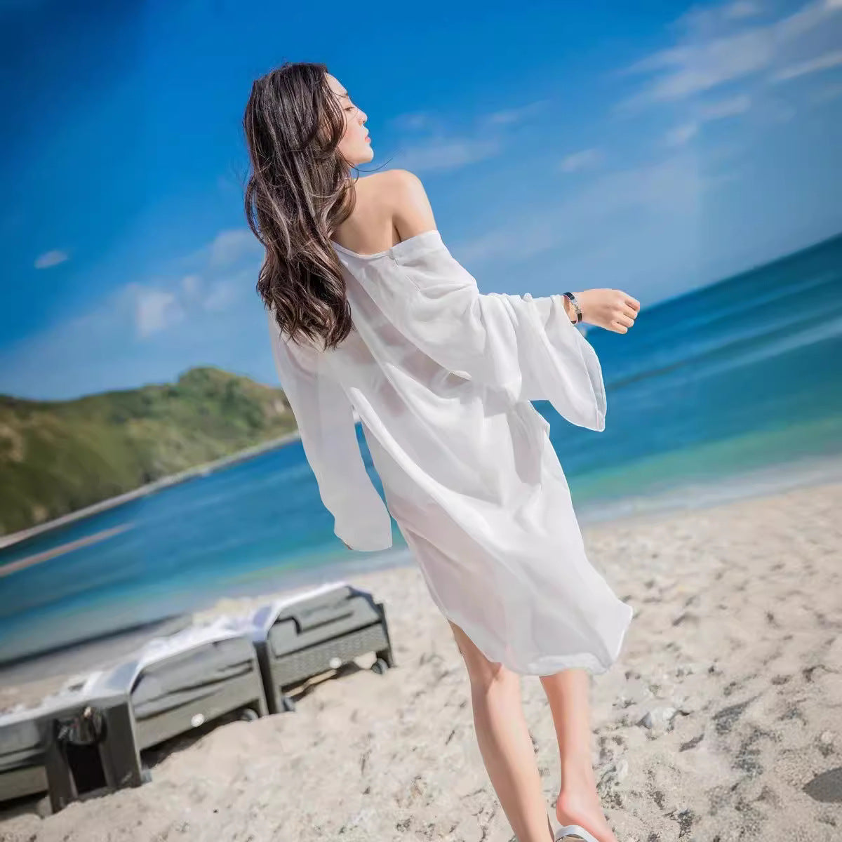 Women's Thin Seaside Vacation Mid-length Protective Clothes Blouses