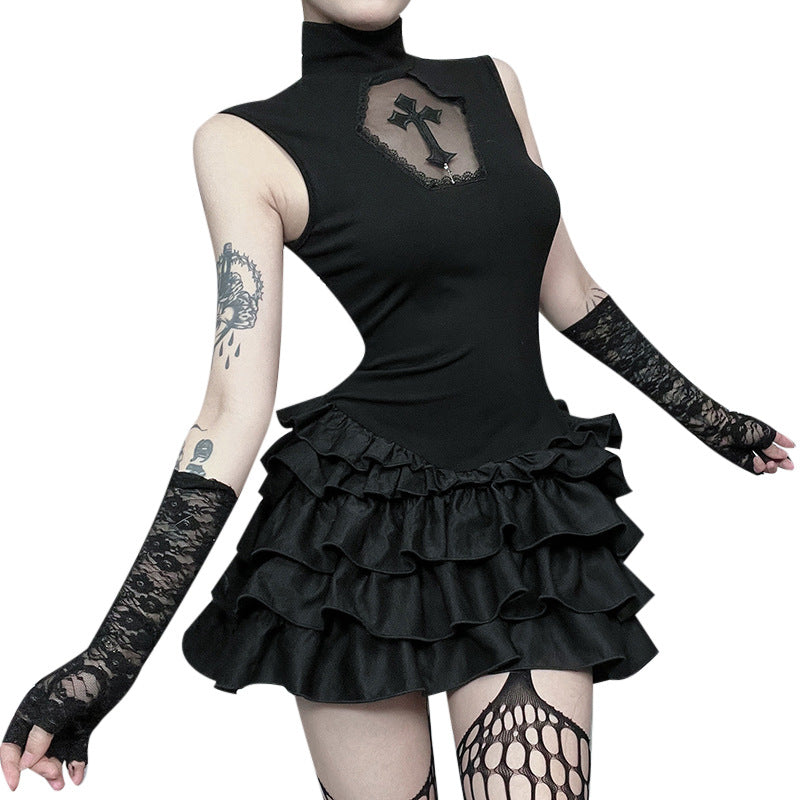 Dark Cross Hollow Dress Gothic Style Tops