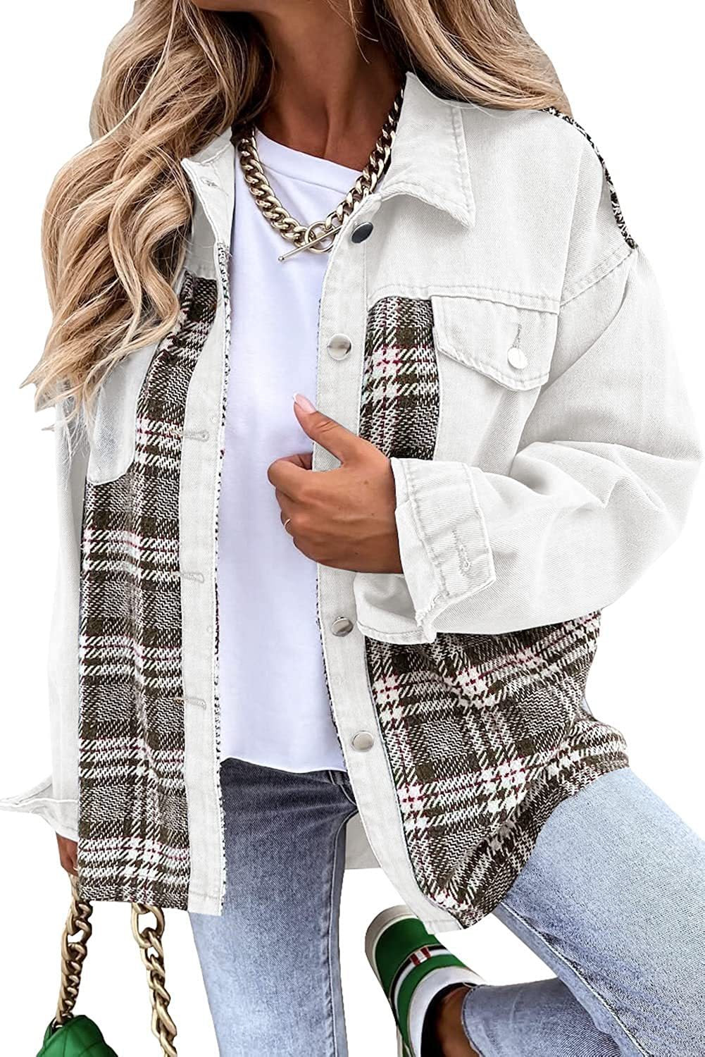 Denim Long Sleeve Plaid Button-down Shirt Jackets