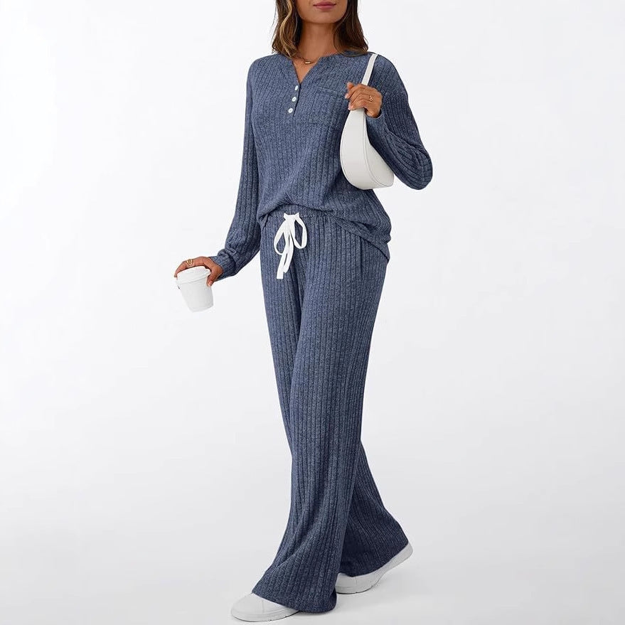 Women's Sunken Stripe Brushed Outerwear Home Pajamas Fashion Casual Suit