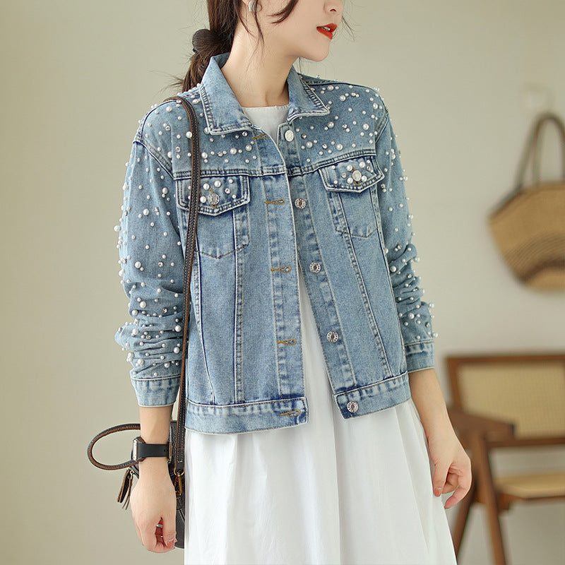 Women's Diamond Rivets Denim Long-sleeved Korean Loose Jackets
