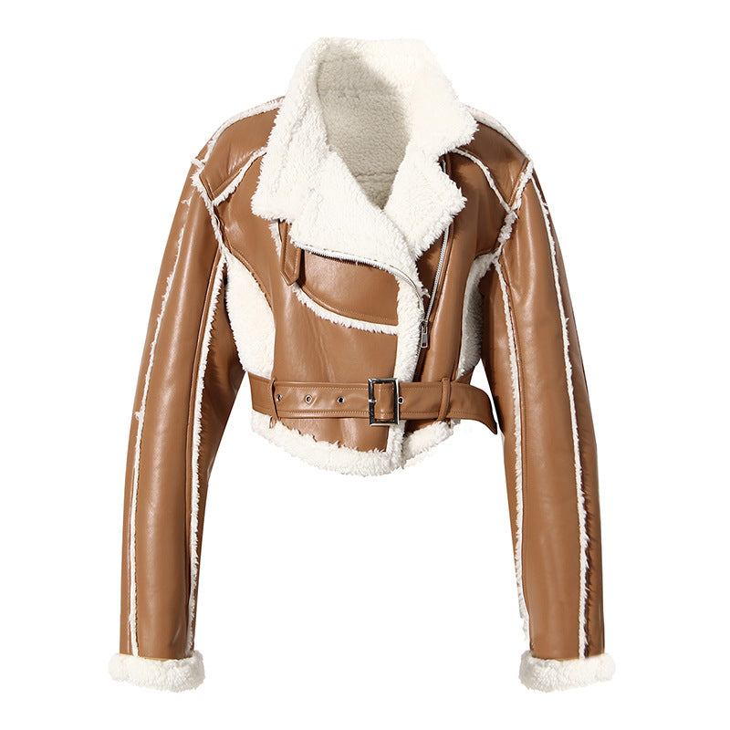 Women's Locomotive Style Personality Handsome Leather Fur Jackets