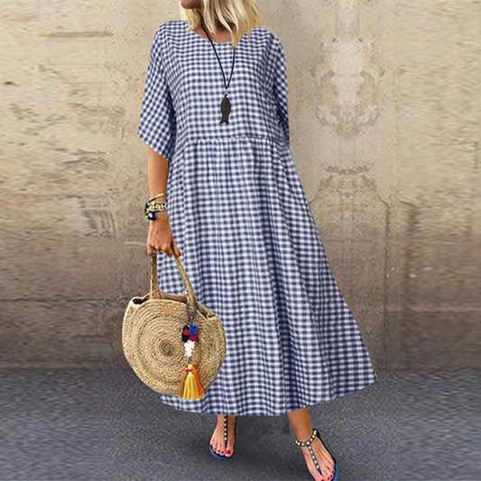Plaid Summer Leisure Artistic Temperament Sleeve Dresses