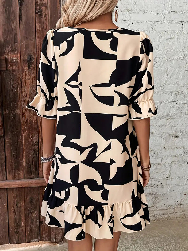 Women's Elegant Floral Print Sleeve Dress Dresses