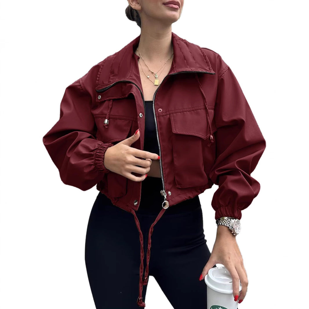 Women's Autumn Solid Color Zipper Windbreaker Jackets
