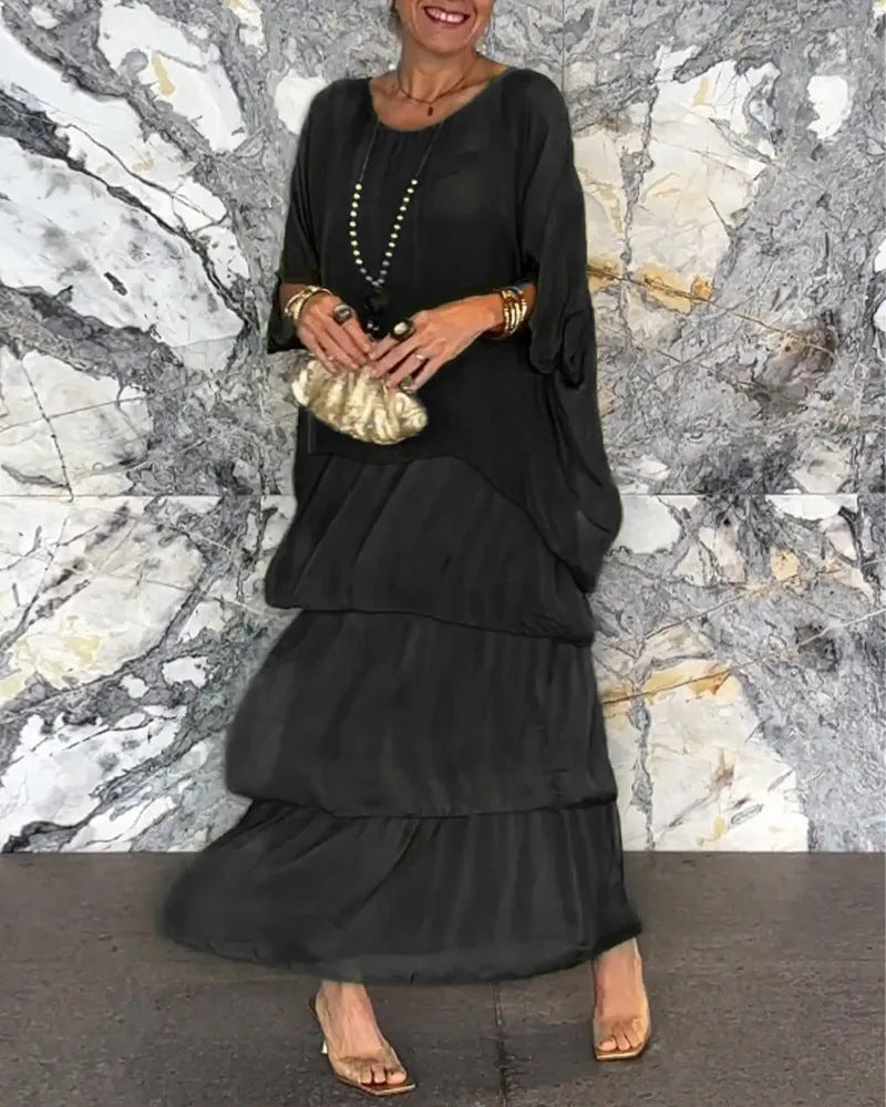 Women's Wear Temperament Crew Neck Batwing Sleeve Dresses