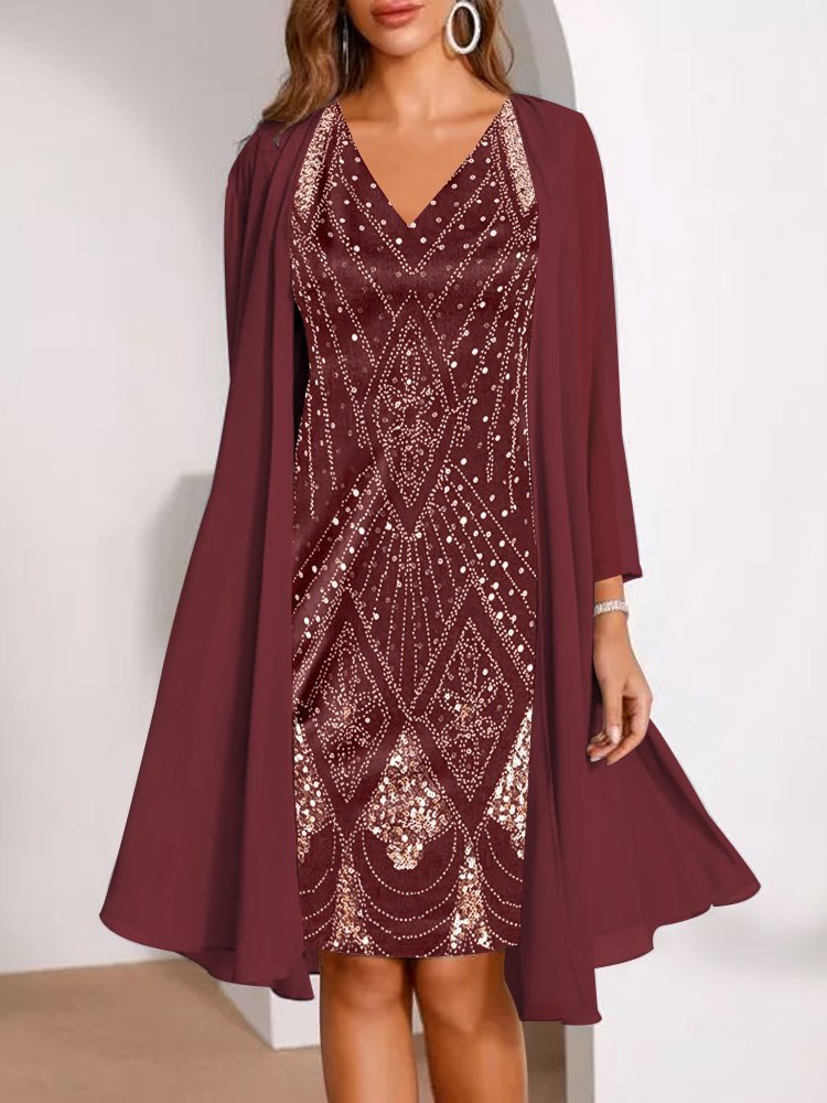 Chiffon Two-piece Long Digital Printed Sleeve Dress