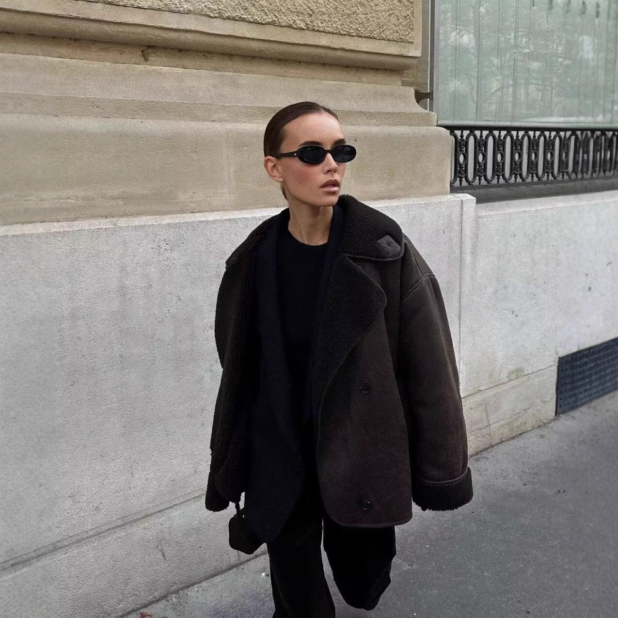 Women's Slouchy Lamb Wool Lapel Fur Jackets