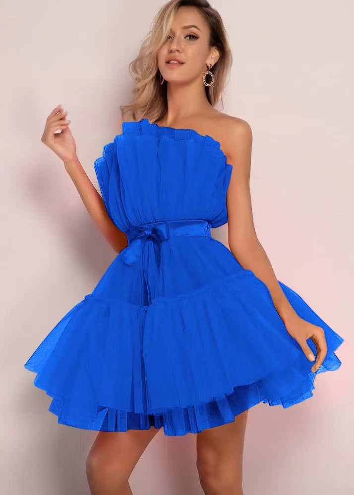 Tube Mesh Graceful Bow Pettiskirt Dress Tops