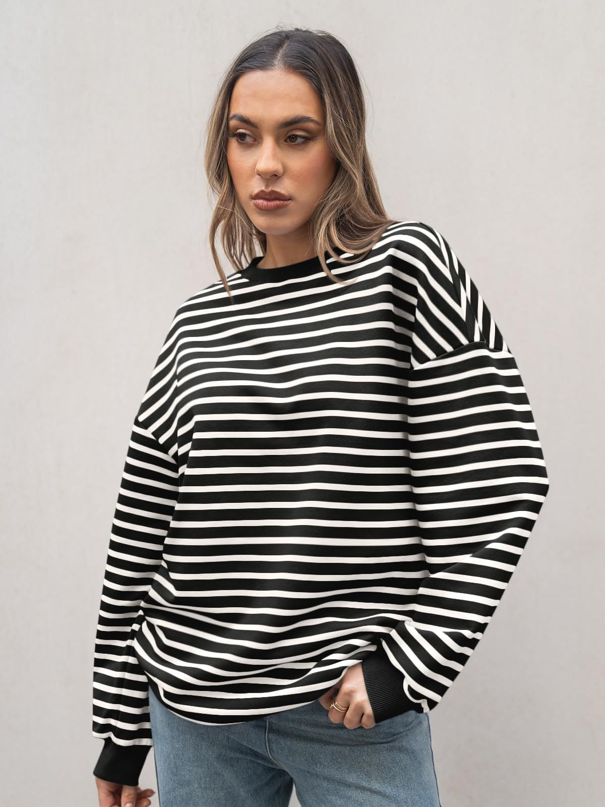 Graceful Elegant Women's Striped Long Sleeve Women's Sweater, Sweater