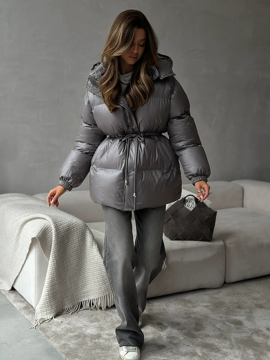 Drawstring Winter Hooded Zipped Comfortable Thermal Coats