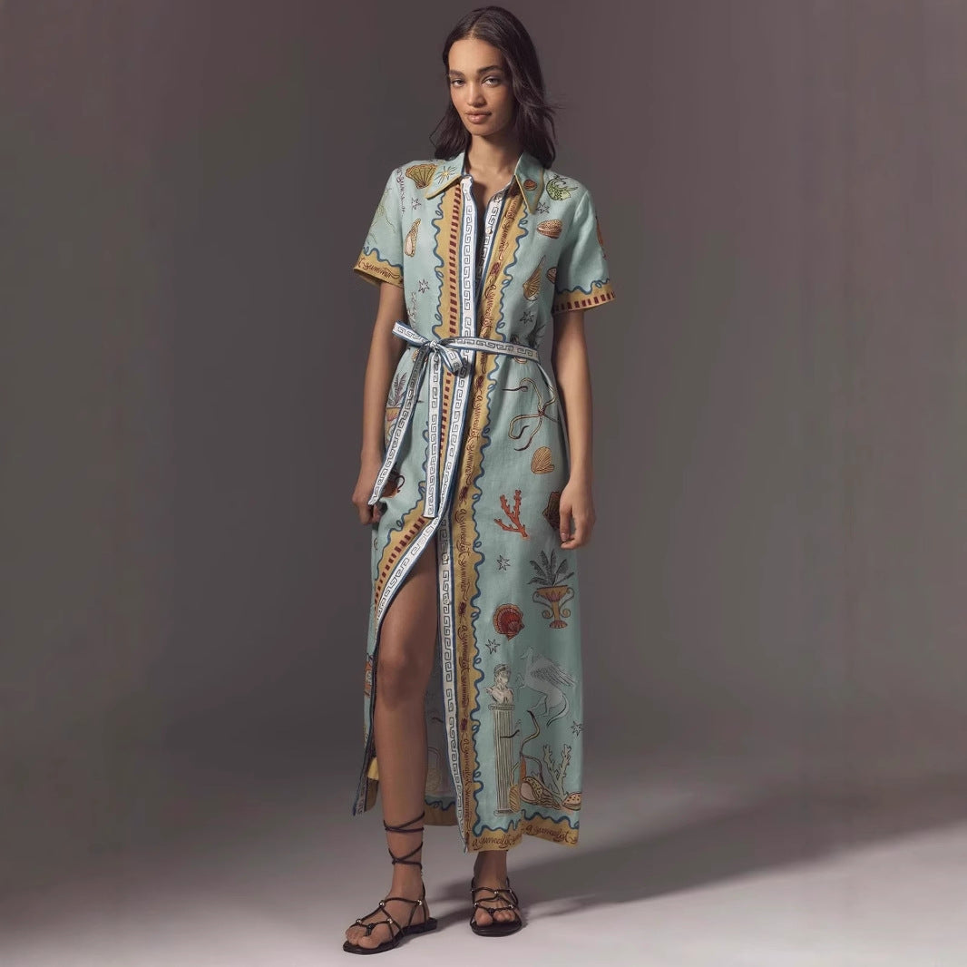 Popular Printed Fashion Casual Lace Up Dresses