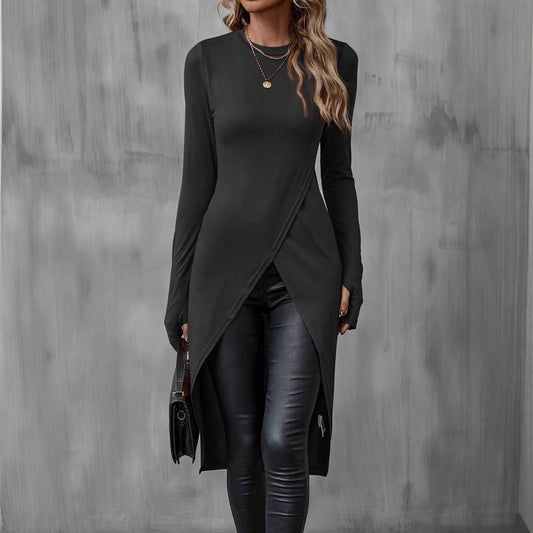 Simplicity Solid Color Long Sleeve Split Mid-length Dress