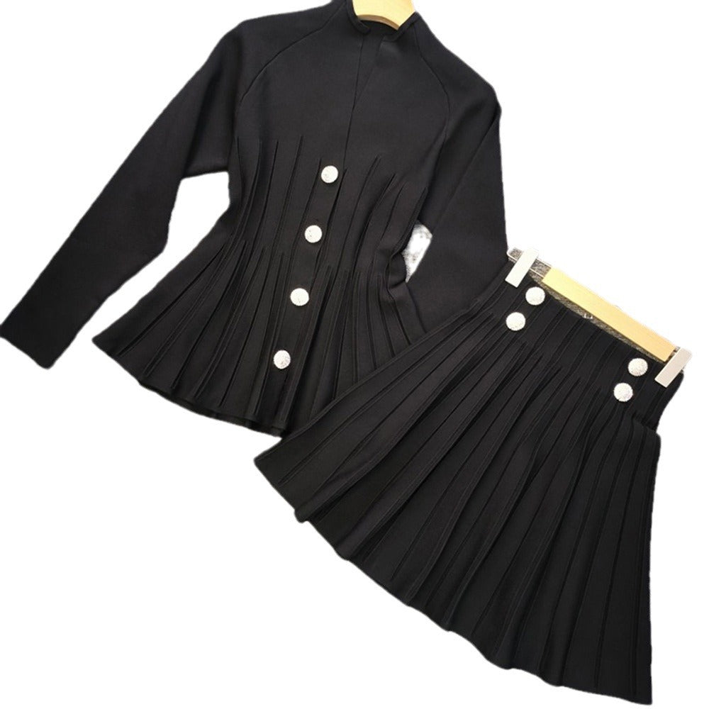 Elegant Pleated Slimming Flounce Hem Outfit Suits