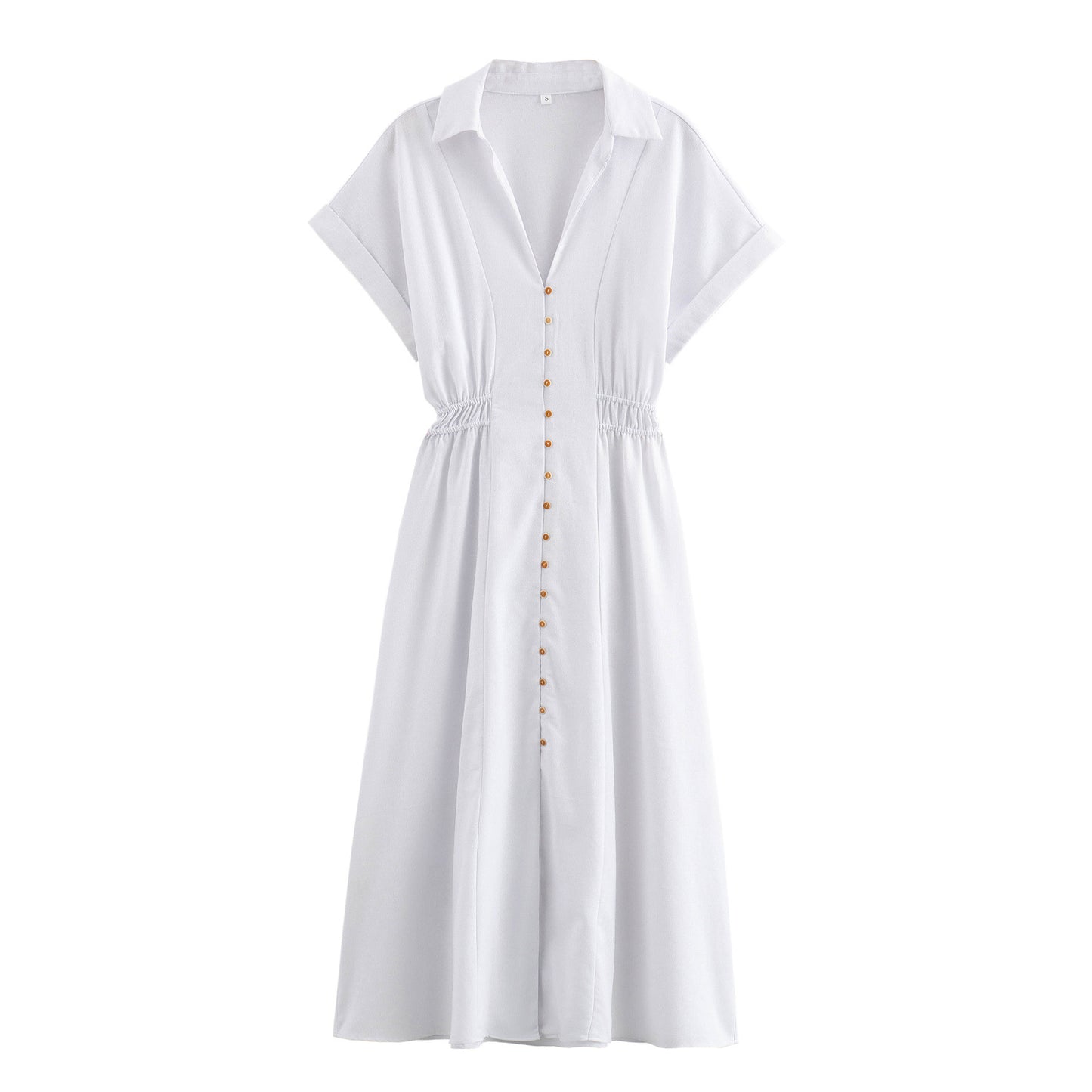 Casual Linen Blended Midi Shirt Dress Dresses