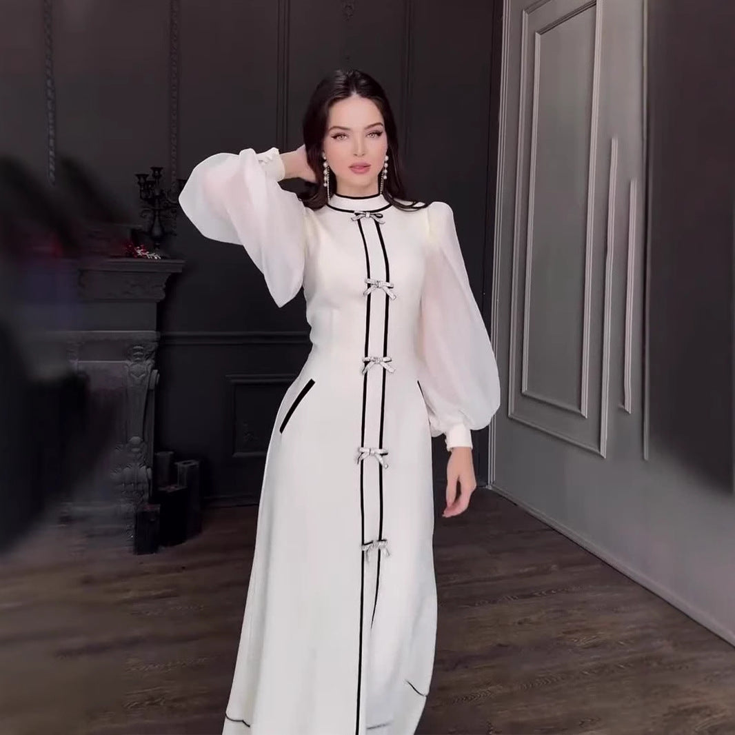 Decoration Black White Stitching Temperament Half High Dresses
