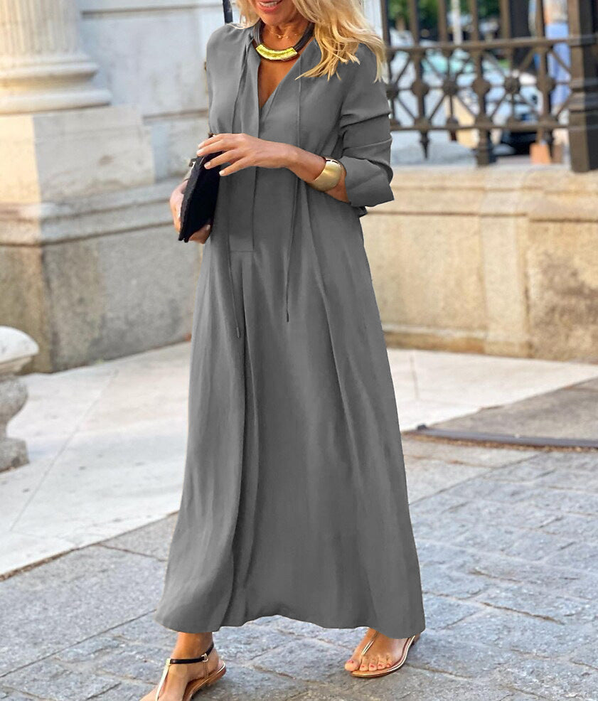 Large Swing Solid Color Lapel Long Skirts