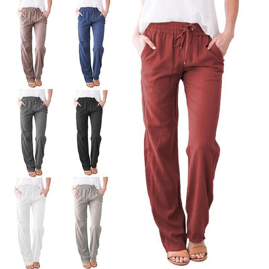 Women's Solid Color Cotton Linen Drawstring Loose Pants