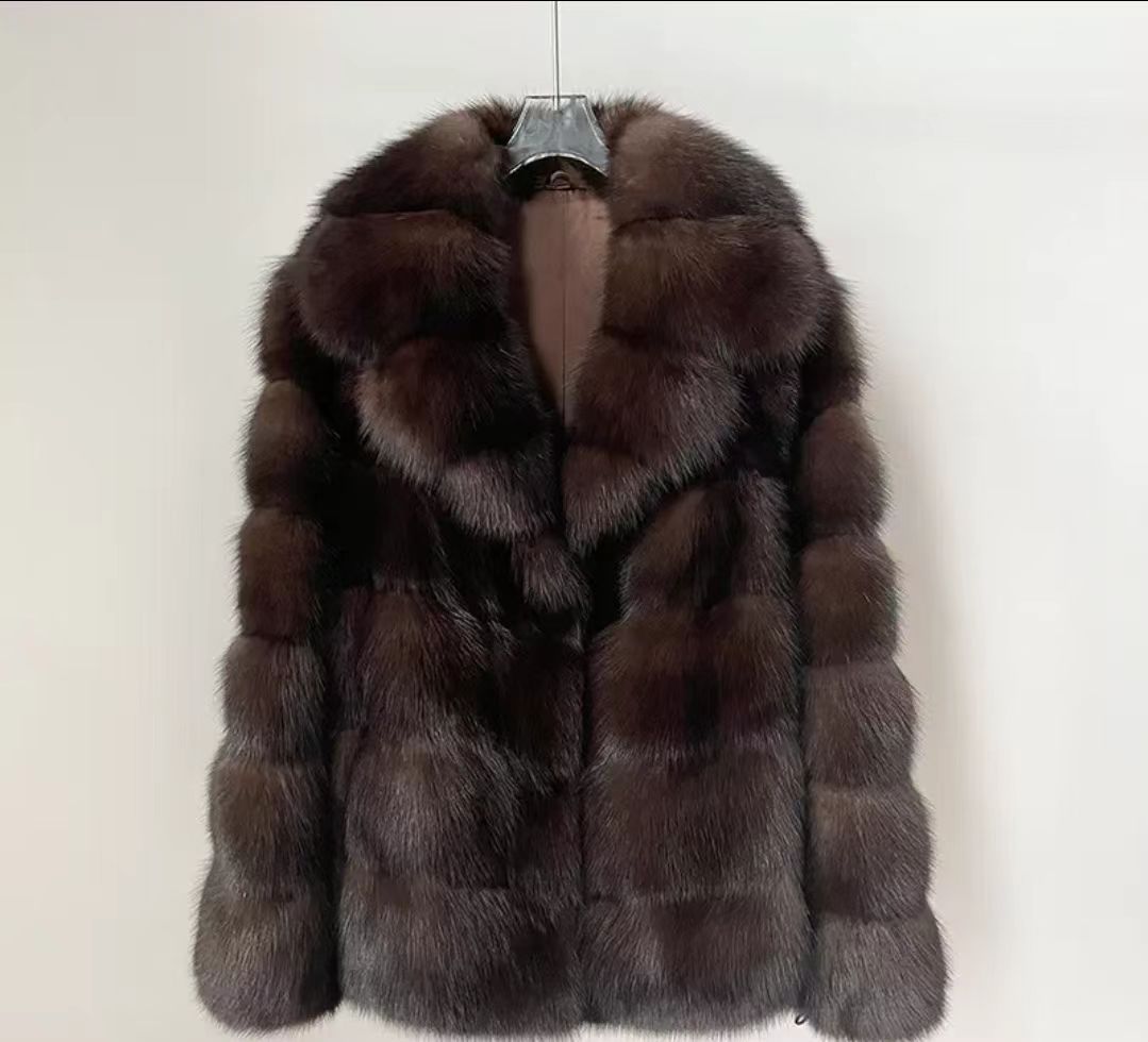 Women's Mink High-grade Fur Green Collar Coats