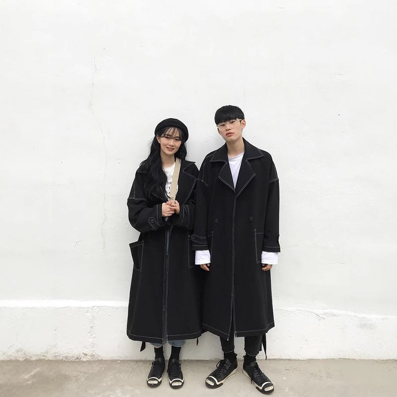 Women's & Men's & Textured College Style Long Lovers Trench Over The Coats