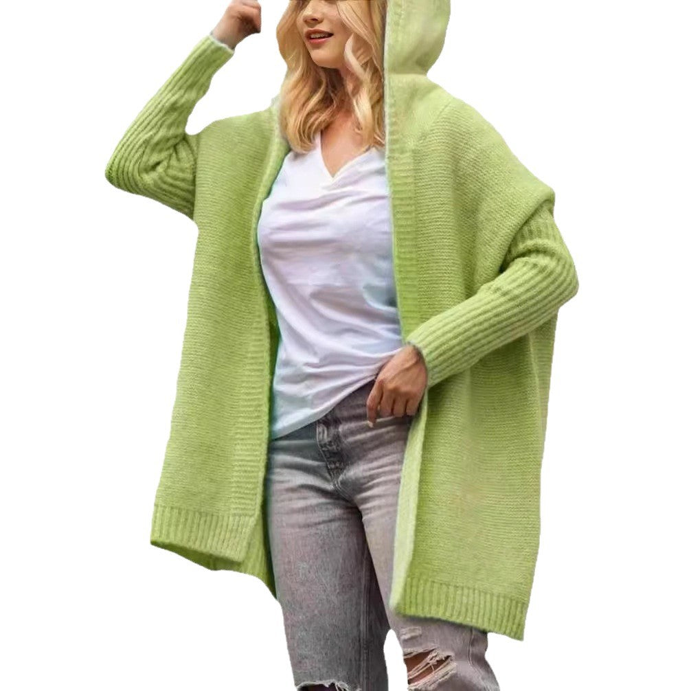 Hooded Hat Collar Temperament Commute Bat Loose Knitwear