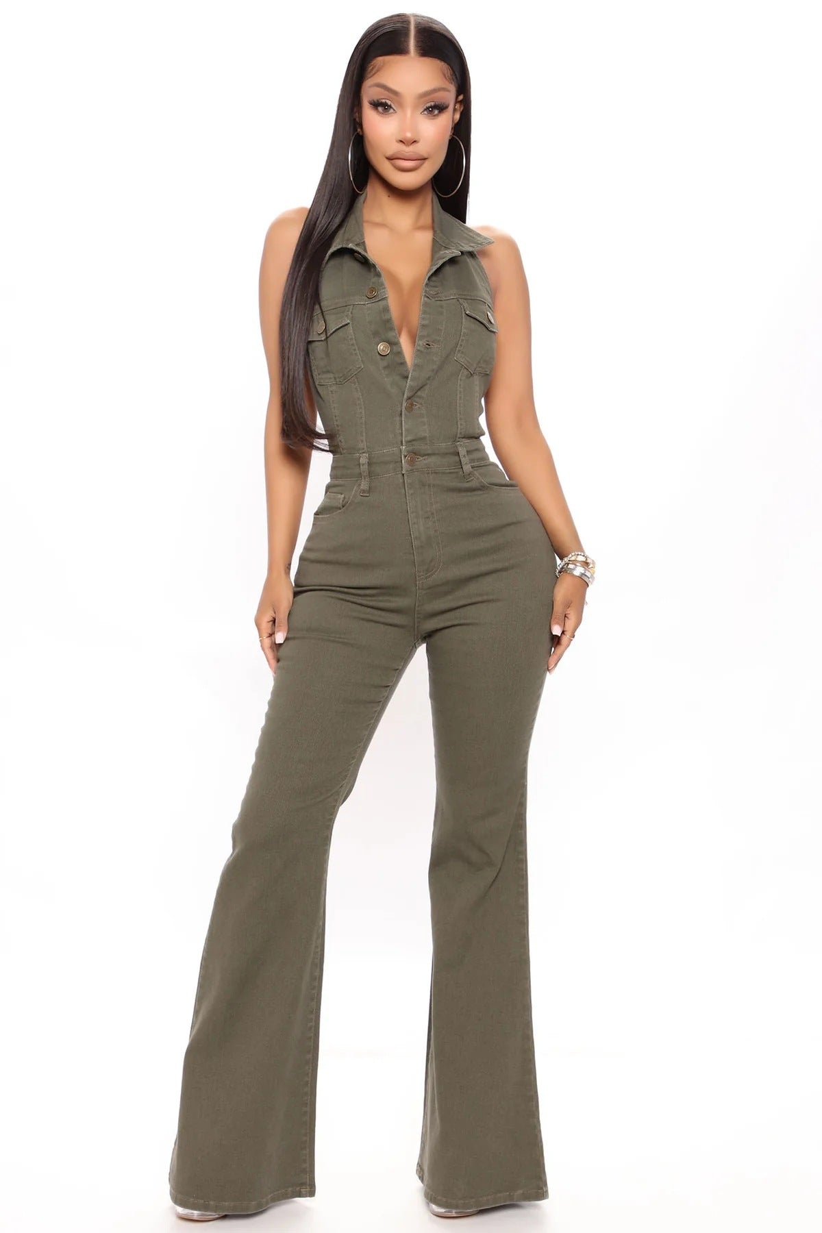 Women's Fashion High Elastic Sexy Backless Lapel With Jumpsuits