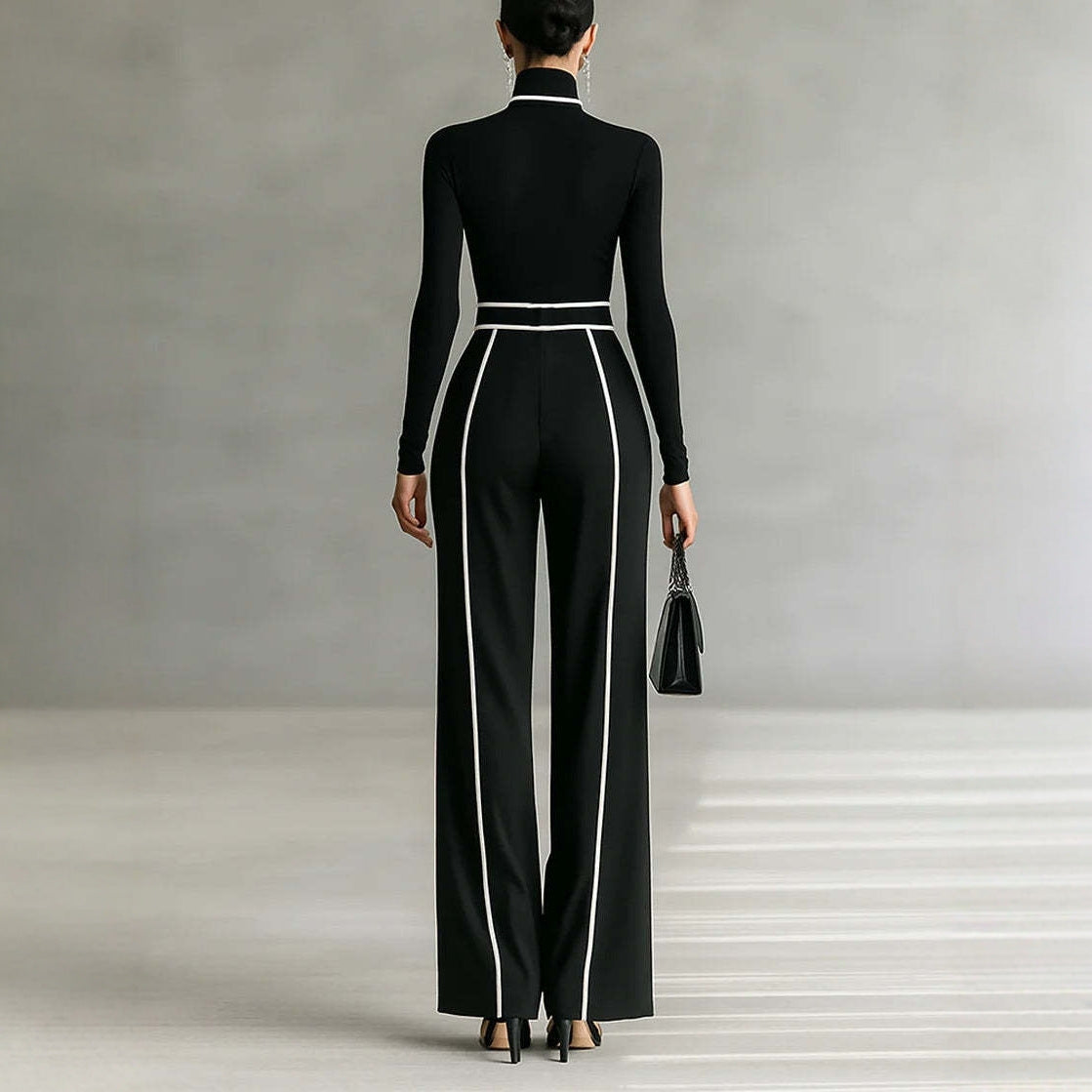 Color Binding Slimming Long Sleeve Knitted Suits