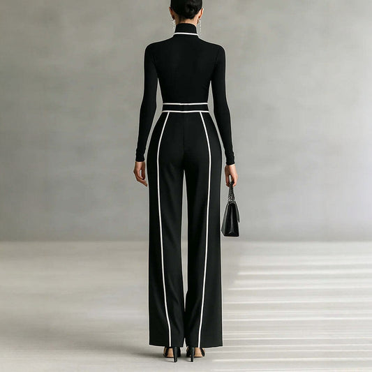 Color Binding Slimming Long Sleeve Knitted Suits