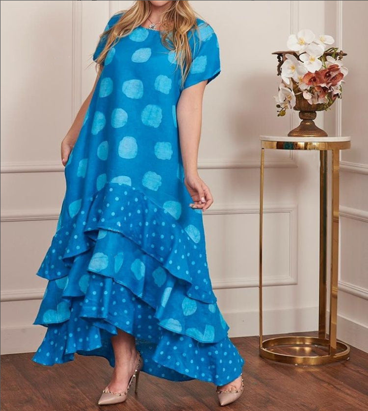 Women's Round Neck Polka Dot Swing Long Dresses